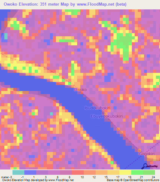 Owoko,Nigeria Elevation Map