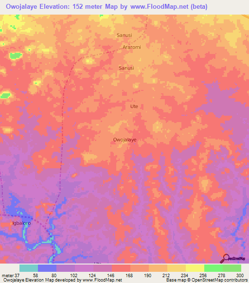 Owojalaye,Nigeria Elevation Map