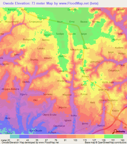 Owode,Nigeria Elevation Map