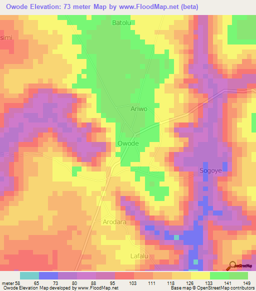 Owode,Nigeria Elevation Map