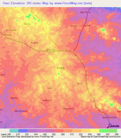 Owo,Nigeria Elevation Map