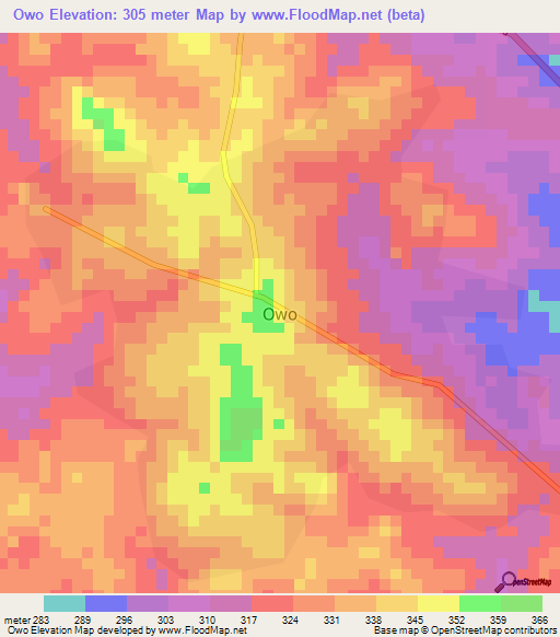 Owo,Nigeria Elevation Map