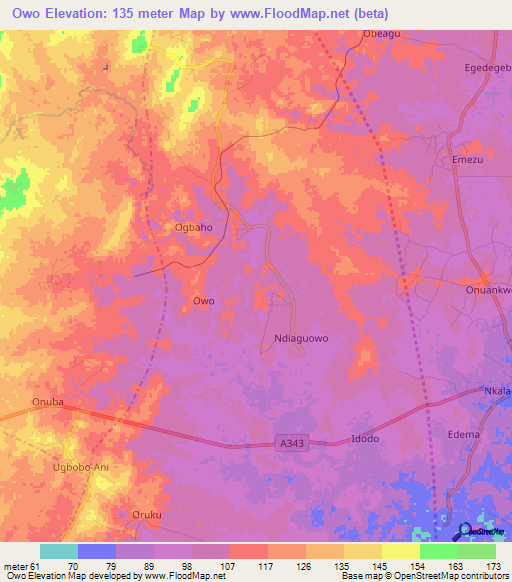 Owo,Nigeria Elevation Map