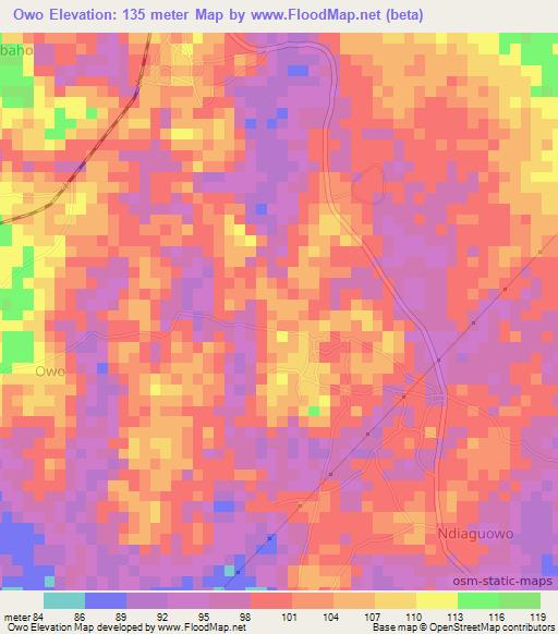 Owo,Nigeria Elevation Map