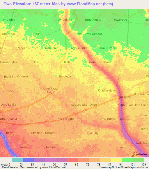 Owo,Nigeria Elevation Map