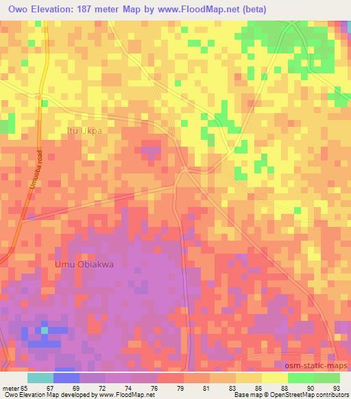Owo,Nigeria Elevation Map