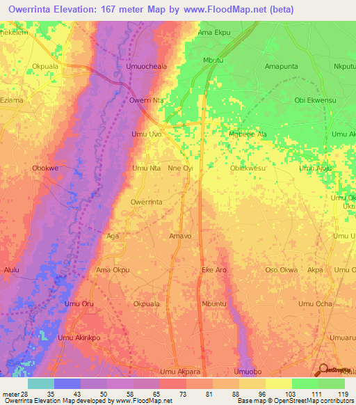 Owerrinta,Nigeria Elevation Map