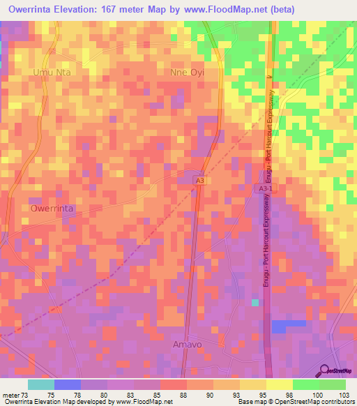 Owerrinta,Nigeria Elevation Map