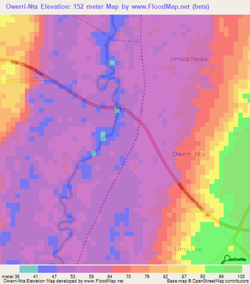 Owerri-Nta,Nigeria Elevation Map