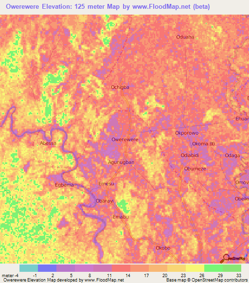 Owerewere,Nigeria Elevation Map