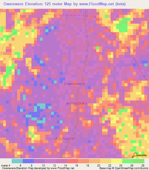 Owerewere,Nigeria Elevation Map