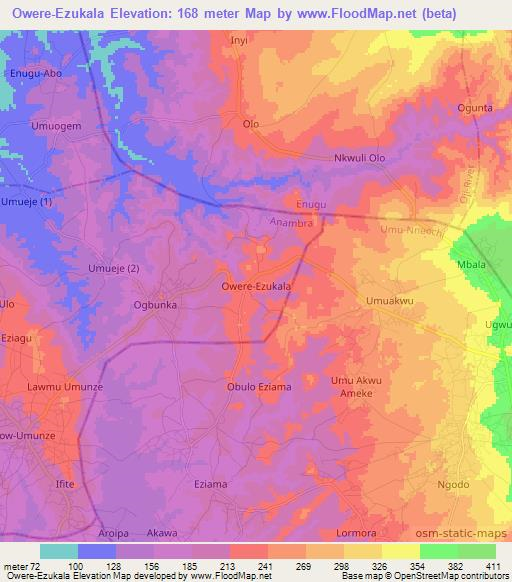 Owere-Ezukala,Nigeria Elevation Map