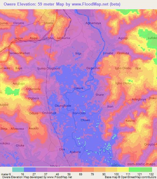 Owere,Nigeria Elevation Map