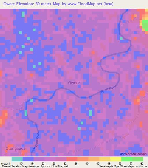 Owere,Nigeria Elevation Map