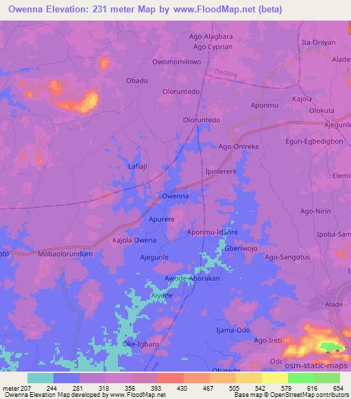 Owenna,Nigeria Elevation Map