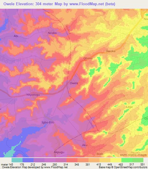 Owele,Nigeria Elevation Map