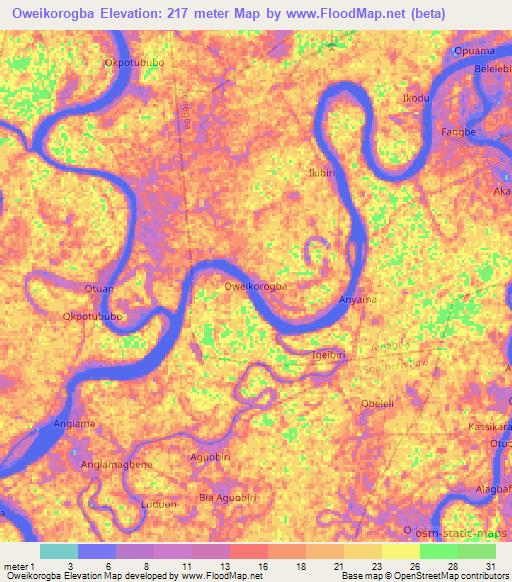 Oweikorogba,Nigeria Elevation Map