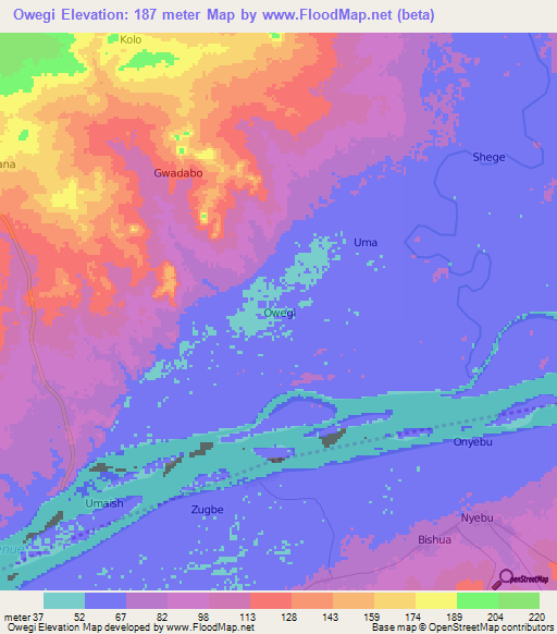 Owegi,Nigeria Elevation Map