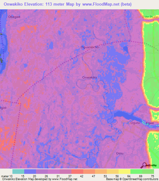 Onwakiko,Nigeria Elevation Map