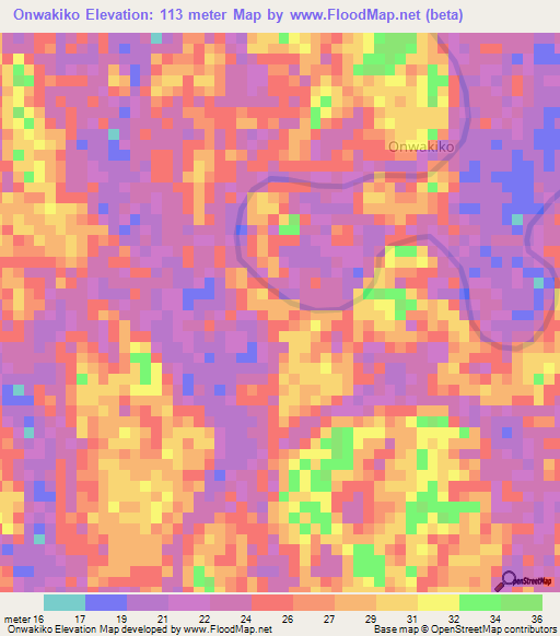 Onwakiko,Nigeria Elevation Map