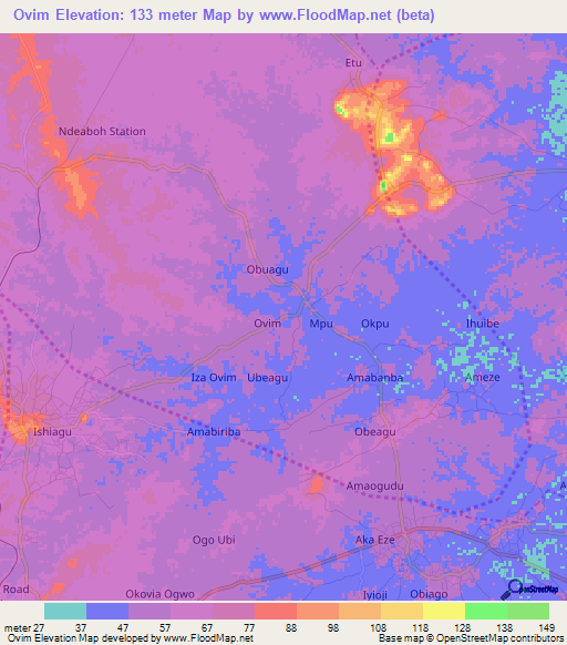 Ovim,Nigeria Elevation Map