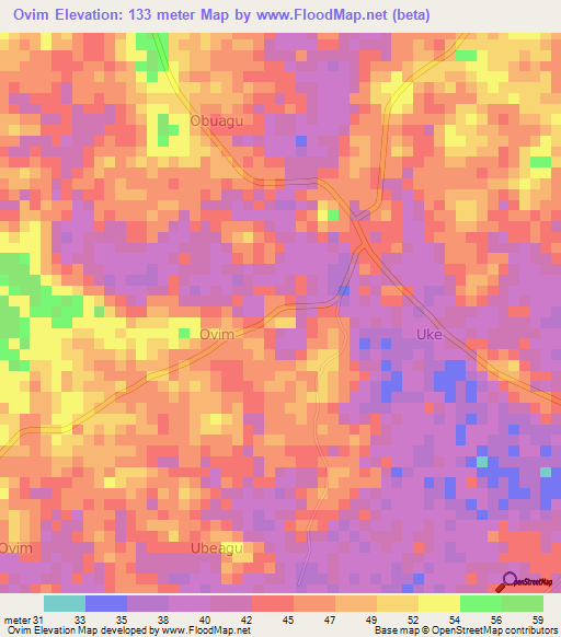 Ovim,Nigeria Elevation Map