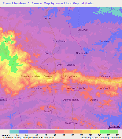 Ovim,Nigeria Elevation Map