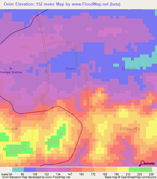 Ovim,Nigeria Elevation Map