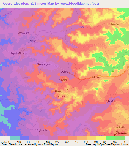 Overo,Nigeria Elevation Map