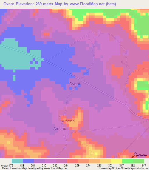 Overo,Nigeria Elevation Map