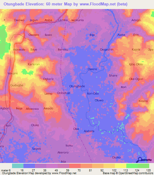 Otungbade,Nigeria Elevation Map