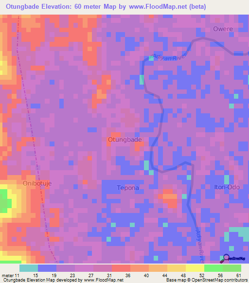 Otungbade,Nigeria Elevation Map