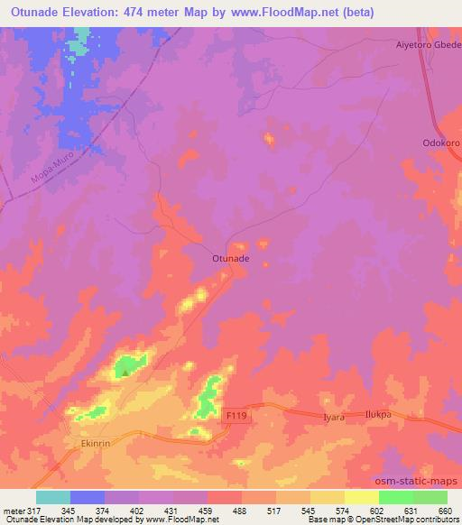 Otunade,Nigeria Elevation Map