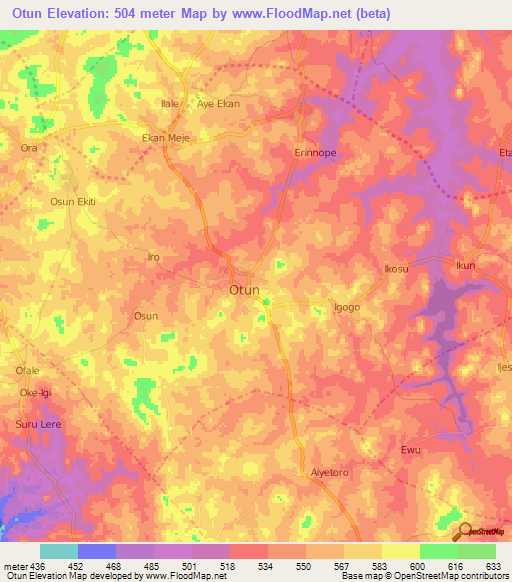 Otun,Nigeria Elevation Map