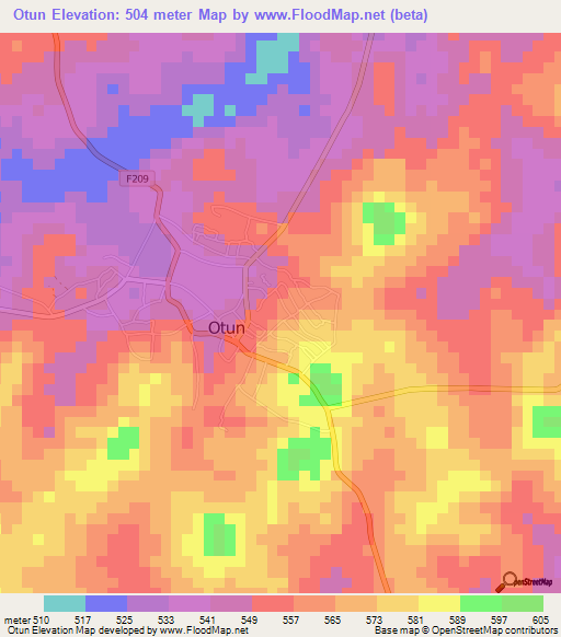 Otun,Nigeria Elevation Map