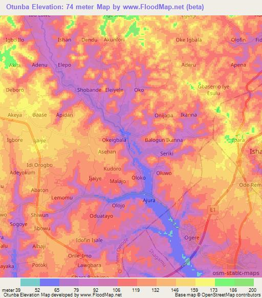 Otunba,Nigeria Elevation Map