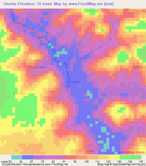 Otunba,Nigeria Elevation Map