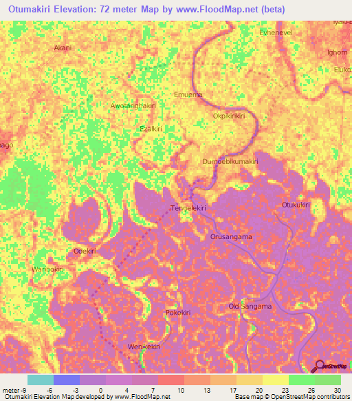 Otumakiri,Nigeria Elevation Map