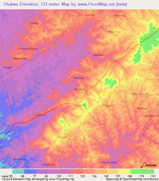 Otukwe,Nigeria Elevation Map