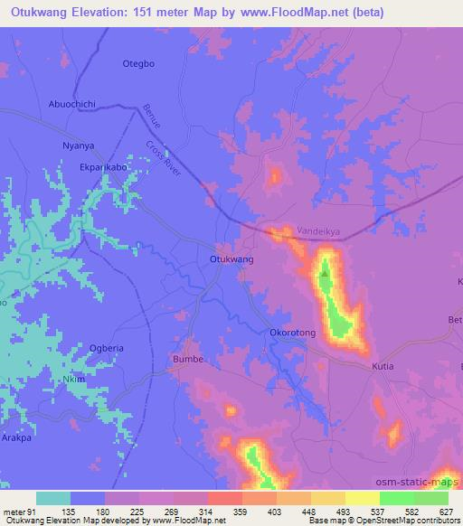 Otukwang,Nigeria Elevation Map