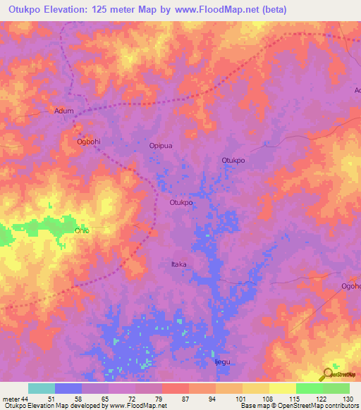 Otukpo,Nigeria Elevation Map