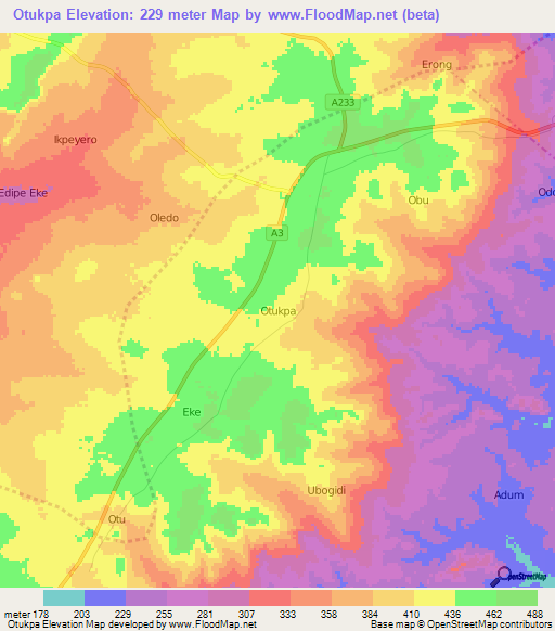 Otukpa,Nigeria Elevation Map