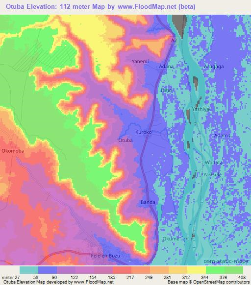 Otuba,Nigeria Elevation Map