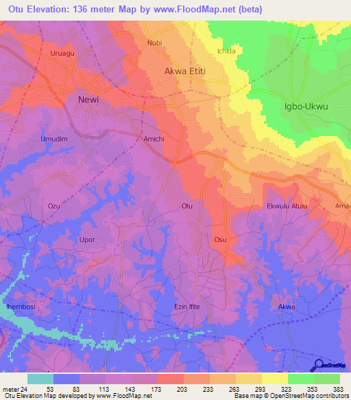 Otu,Nigeria Elevation Map