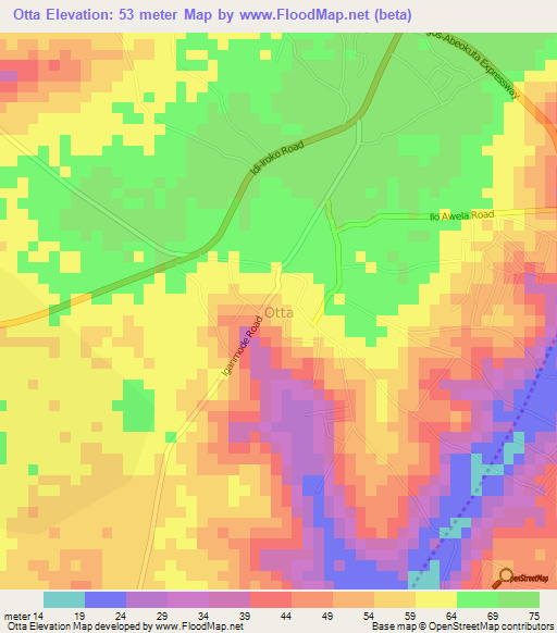 Otta,Nigeria Elevation Map