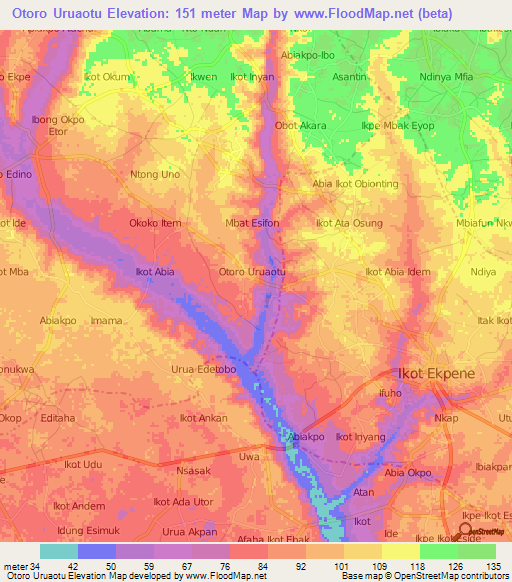 Otoro Uruaotu,Nigeria Elevation Map