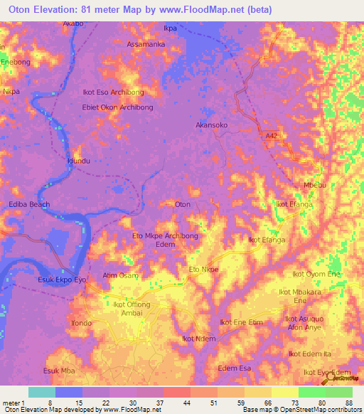 Oton,Nigeria Elevation Map