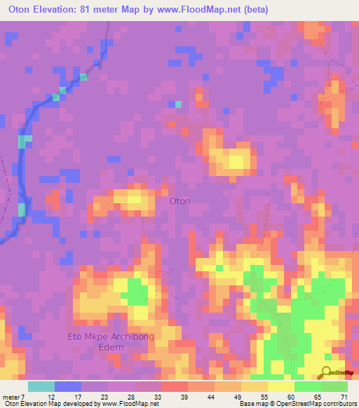 Oton,Nigeria Elevation Map