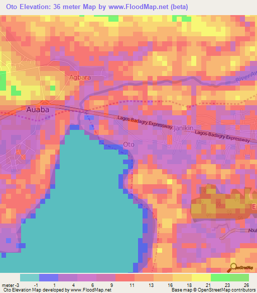 Oto,Nigeria Elevation Map