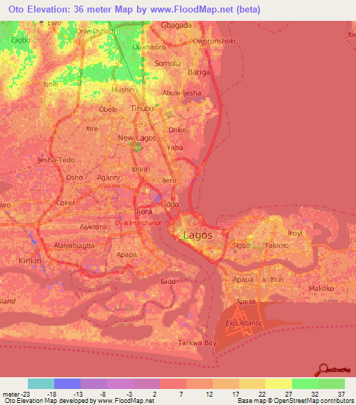 Oto,Nigeria Elevation Map